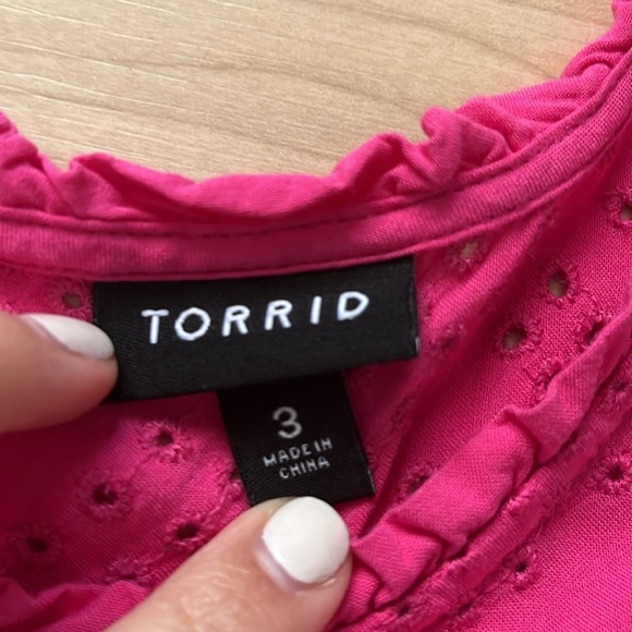 Torrid Eyelet Tank Top Pink Lace Size 3 Ruffle High Neck - Picture 3 of 8
